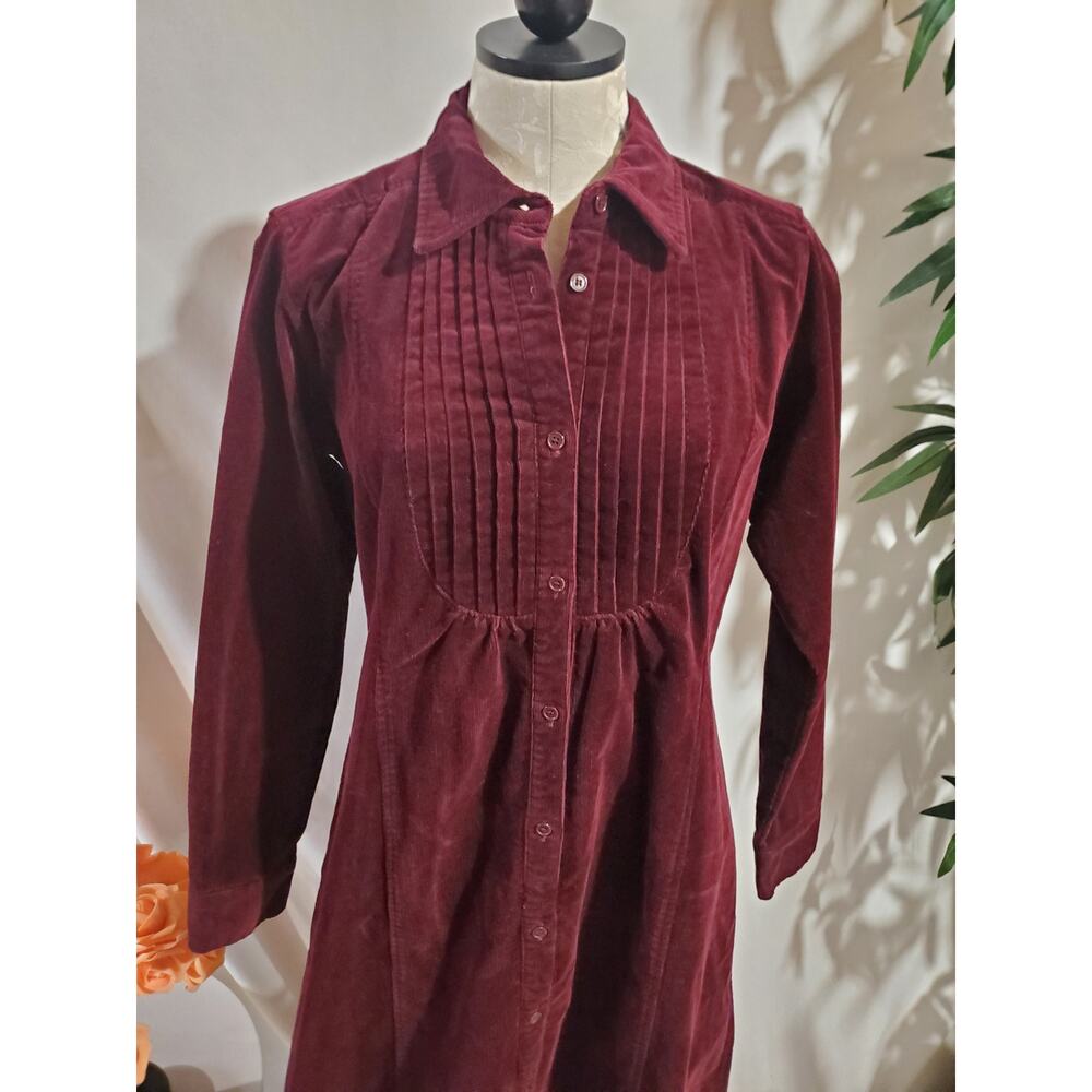 Orvis Vintage Corduroy Pleated Button Maxi Dress Sz S Maroon Red Prairie Modest - Picture 5 of 11